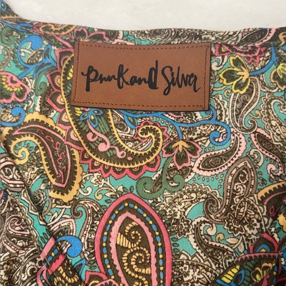 Pink and Silver Gypsy Bohemian Asymmetrical Layered Midi Dress w/ Crochet Trim - Picture 9 of 16